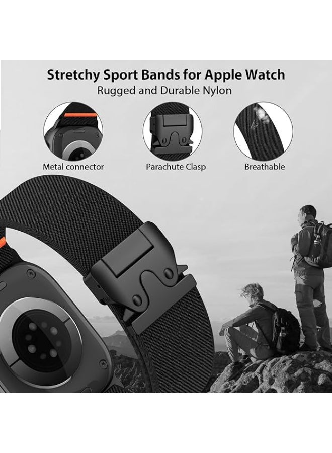 سواران رياضيان مرنان لساعة أبل ألترا 3/2/1، مقاسات 49 مم، 46 مم، 45 مم، 44 مم، 42 مم، للرجال والنساء، سوار معصم قابل للتعديل من قماش النايلون مزود بإبزيم على شكل مظلة، متوافق مع ساعات أبل من السلسلة 11، 10، SE، 9، 8، 7، 6، 5، 4، 3 - Image 2